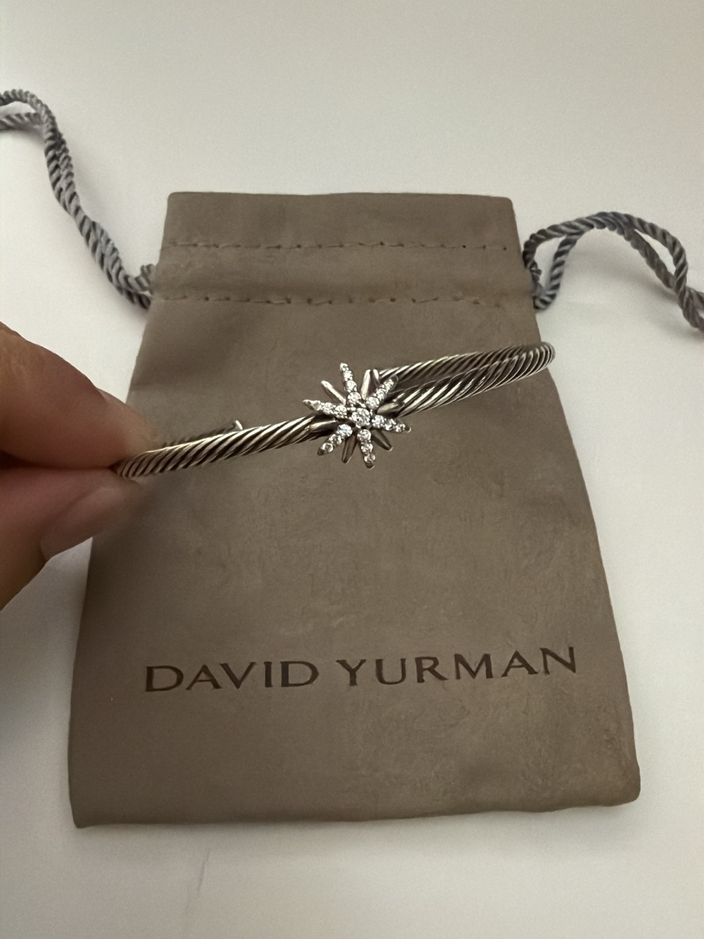 David Yurman Silver Cable Open Cuff With Starburst Motif 3mm Size 19cm